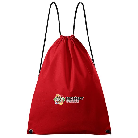 Piros hátizsák Erzsébet tábor logóval